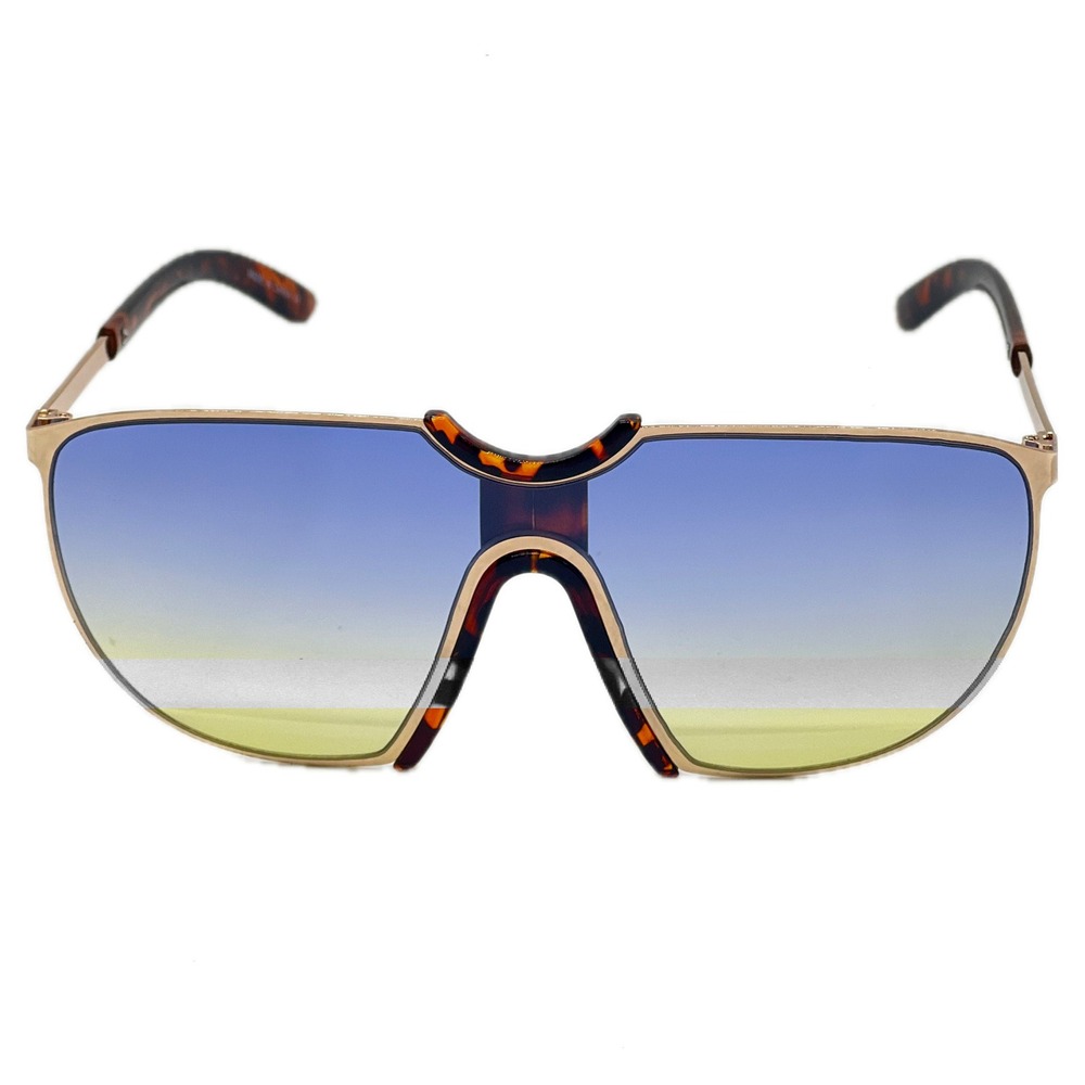 Shield Sunglasses Blue Yellow‎ Gradient Lens Gold Frame Fashion Sunglasses Gafas
